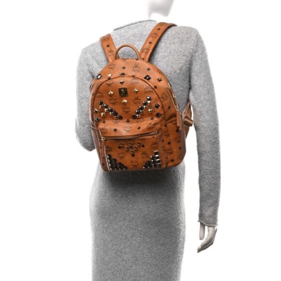 Authentic MCM Visetos Studded Small Stark M Backpack Cognac - Picture 3 of 16